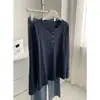 Transfronteiriça Tamanho Grande 120kg Algodão Puro Cor Sólida Minimalista Estilo Coreano Gola Henley Manga Longa Camiseta Feminina Slim Fit Gola Redonda Camiseta Básica