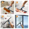 Selección Premium: Limpiacristales de Acero Inoxidable con Mango Telescópico, Marco en T de 35 cm con Rasqueta de Silicona para Vidrio