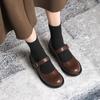 Zapatos Mary Jane de Tacón Grueso para Mujer Otoño e Invierno Nuevos Zapatos de Hebilla de Punta Redonda para Chica JK Zapatos Bajos de Tacón de Madera Zapatos de Cuero Vintage