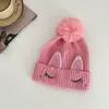 Amazon Aliexpress Ebay Popular Sombrero de Lana Tejido de Otoño e Invierno para Niños Sombrero de Lana Doble Bola Sombrero de Piel Sintética de Zorro