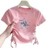 Camiseta Manga Curta 100% Algodão Puro para Meninas, Novo Estilo de Verão, Peça Versátil para Crianças, Camada Base Estilosa para Bebês e Crianças Pequenas