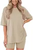 Conjunto de dos piezas de verano para mujer de Amazon: Camiseta de Corte Holgado + Pantalones Cortos de Ciclismo, Perfectos para Viajar, Estar en Casa y Uso Casual