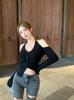 Suéter de Cuello en V de Talla Grande Estilo Transfronterizo para Mujer en Diseño de Otoño Halter Cuello Descubierto Manga Larga Cárdigan Tejido Ropa Moderna y Chic