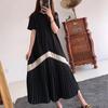 En Stock Primavera/Verano 2026 Estilo Diseñador Vestido Plisado Manga Corta Largo Por Encima de la Rodilla Corte Holgado Vestido Adelgazante