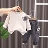 Terno forrado de lã para meninos outono e inverno 2023 novas roupas infantis bebê engrossado suéter dos desenhos animados conjunto de duas peças entrega de uma peça