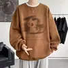 Diseño otoñal con temática de gatos, sudadera de cuello redondo para hombre, prenda exterior pesada estampada estilo americano, top holgado y elegante para pareja