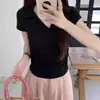 Camiseta Gola Polo Decote V Manga Curta Ombro Normal Cintura Marcada para Mulheres, 2026 Verão Novo Slim-Fit Emagrecedor Curta Cor Sólida Top Tendência