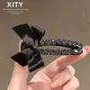 Pinza de cocodrilo de alta gama con lazo negro y pedrería, pinza lateral versátil para flecos y cabello suelto, accesorio para el cabello no dañino, pinza para el cabello de moda