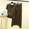 Modal com decote em V de manga curta terno de saia das mulheres verão desgaste exterior plus size estilo coreano solto emagrecimento casual terno de duas peças