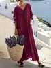 2026 Ropa Nueva Transfronteriza Europea y Americana para Mujer Amazon Casual Cuello en V Manga Larga Holgado Algodón y Lino Color Sólido Vestido de Mujer