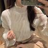 2023 otoño nueva moda súper hada chic temperamento collar de madera mujer estilo Han joker blusa top de gasa plisada tendencia