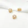 Cobre Chapado en Oro Microincrustado Circonita Redonda Cuadrada Flor de Cuatro Hojas Espaciador Multitaladro Cuentas para Pulsera de Perlas Doble Fila Hecha a Mano DIY