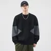 Suéter de Punto Grueso, Suelto y Cálido, Diseño Japonés Nuevo Color-Blocking Cuello Redondo para Hombre, Otoño e Invierno 2026