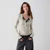 Camiseta Manga Longa com Gola Meia-Aberta Color Block Slim Fit Estilo Europeu e Americano para Mulheres, Camisa Base Slim Fit Gola Henley de Inverno