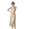 Ventas Directas de Fábrica 2026 Nuevo Vestido de Seda Hilo de Hielo Elegante y Moderno para Primavera y Verano, de Manga Corta, Caída Suave, Sexy y Adelgazante para Mujer