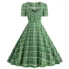 X comércio exterior transfronteiriço fonte de vestuário feminino estilo Hepburn gola quadrada manga curta laço barra ampla poá vestido vintage anos 1950