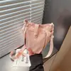 Bolsa Cruzada de Nuevo Diseño de Nicho Transfronteriza con Cordón para Teléfono Móvil, Bolso Sencillo y Ligero Tipo Cubo, Bolso de Hombro Cruzado para Exteriores Estilo Coreano para Mujeres