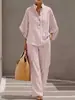 2026 Estación Independiente Transfronteriza Europea y Americana Verano Nuevo Ropa de Mujer Holgada Casual Rayas Lino Conjunto de Moda Camisa Mujer