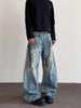 Jeans Americanos Retro Street Desgastados Rotos Scimitar Estilo Wasteland para Hombre Trendy Pierna Recta Acampanados Pantalones Cleanfit