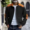 Jaqueta Masculina de Veludo Cotelê Pesada, Solta, Casual Simples, Patchwork Retrô, Gola Alta