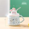 Copo de tubo de sucção bonito coelho dos desenhos animados com tampa copo criativo caneca de cerâmica meninas 'Home Gift dando copo de água