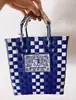 Cesta de Legumes Colorida Cesta de Plástico Tecida Xadrez Fresco Bolsa de Mão Bolsa de Palha Tecida Casual Padrão Xadrez Bolsa de Praia à Beira-Mar