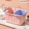 Cesta de baño perforada de gran capacidad en color dopamina con bloques de color para uso doméstico, engrosada, cesta de almacenamiento multifuncional para separación de seco y húmedo en el baño