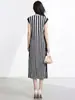 Vestido Estilo Miyake para Mujer, Verano, Gama Alta, Holgado, Adelgazante, Rayado, Casual, Versátil, Texturizado, Estilo Maduro, Falda de Longitud Media