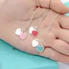 Nuevo Collar con Colgante en Forma de Corazón Doble Romántico para Mujer Collar de Esmalte Multicolor t Familia Lujo Accesible Joyería Sencilla