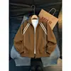 Chaqueta de aviador retro con cuello alto para hombre, estilo americano de otoño e invierno, a rayas de moda, corte holgado, deportiva casual, chaqueta cool con cuello alto