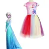 Directamente del Fabricante, Vestido Digitalmente Impreso para Niñas con Mangas Volantes de la Princesa Frozen, Hermanas Elsa Transfronterizo en Stock Mangas Abullonadas
