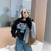 Moletom Preto Gola Redonda para Mulheres 2025 Novo Outono Inicial Fino Solto Estilo Preguiçoso Outono e Inverno Com Capuz Veludo Espessado