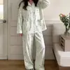 Conjunto de pijama para mujer de manga larga y pantalón largo, de algodón suave tipo anti-bolitas, se puede usar afuera como ropa casual para estar en casa. (Oro