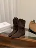 Botines de Tacón Grueso con Punta Fruncidos Apilados para Mujer 2026 Nuevos Botines Cortos de Otoño Botas Vaqueras