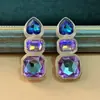 Brincos Atacado Comércio Exterior Transfronteiriço Europeu e Americano Retro Diamante Colorido Quadrado Geométrico Simples Brincos de Strass Brincos para Festa de Jantar Atacado