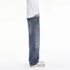 Jeans lavados desgastados de alta calidad para hombre, corte holgado, corte tridimensional, pantalones de pierna recta, pantalones casuales de estilo callejero vintage