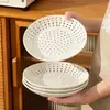 Bandeja para cocinar al vapor de cerámica con esmalte interior transfronteriza, plato para dumplings, cesta para cocinar al vapor para bollos, bandeja escurridora para mariscos, rejilla redonda para cocinar al vapor con múltiples agujeros, plato para frutas
