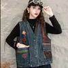 Fivela Vintage Novo Colete Top Jeans Solto Pic Tamanho Grande Casual Sem Mangas Jaqueta Colete