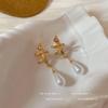 Aretes colgantes de perlas de flor dorada "Orquídea de lluvia" Retro Finos Nuevos Chinos Largos para Mujer