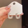 Pendientes de Aro Cuadrados Pequeños de Metal con Tachuelas de Diamante de Diseño Único Estilo Europeo y Americano para Mujer, Moda de Lujo Ligero, Estilo Minimalista Fresco