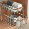 Estante de Almacenamiento para Fregadero de Cocina Cajón Extraíble para Especias Plato Cesta Deslizante Estante de Almacenamiento Multifuncional Capas Generales del Gabinete