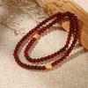 Pulseira Pixiu de Ouro com Granadas Multicamadas de 6mm para Atrair Riqueza, Pulseira de Granadas de Três Círculos de Cristal Estilo Coreano Vinho Bordô de 6mm