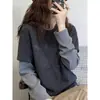 Camiseta de manga larga estilo coreano para mujer, ideal para otoño e invierno, con diseño de patchwork a rayas. Camiseta térmica versátil para primavera y otoño.