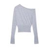 Ropa de Mujer de Comercio Exterior Venta al por Mayor de Comercio Exterior Otoño Nuevo Estilo Europeo y Americano Hombro Descubierto Cuello Bardot Abertura Corto Moda Suéter Amarillo