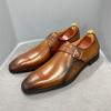 Zapatos de Cuero para Hombre Piel Genuina Otoño 2021 Ropa Formal de Negocios Estilo Británico para Hombre Zapatos Monk Hechos a Mano de Piel de Vaca Zapatos Monk Caballero