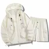 Conjunto de Ropa con Capucha Protectora del Sol para Pareja Transfronteriza Ropa de Pesca al Aire Libre de Verano para Hombres y Mujeres Ropa para la Piel Pantalones Cortos Conjunto de Dos Piezas