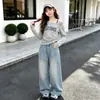 Jeans de pierna recta para niñas, nuevo modelo primavera y otoño 2026, pantalones anchos con bordado de estrellas para niños y estudiantes de secundaria, delgados