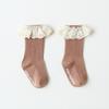 Meias Infantis Cor Sólida Acabamento em Renda Meias de Meia Panturrilha para Meninas Meias de Bebê Recém-Nascido Sem Costura Antiderrapantes Meias Infantis Meninas