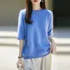 Nuevo Suéter de Lana de Manga Corta Suave y Esponjoso con Pelo Largo Cepillado 100% Lana Cuello Redondo Punto Color Liso para Mujer Otoño/Invierno 2026