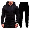 Novo Suéter Casual com Zíper e Capuz Jaqueta Cardigan Liso Masculino Conjunto